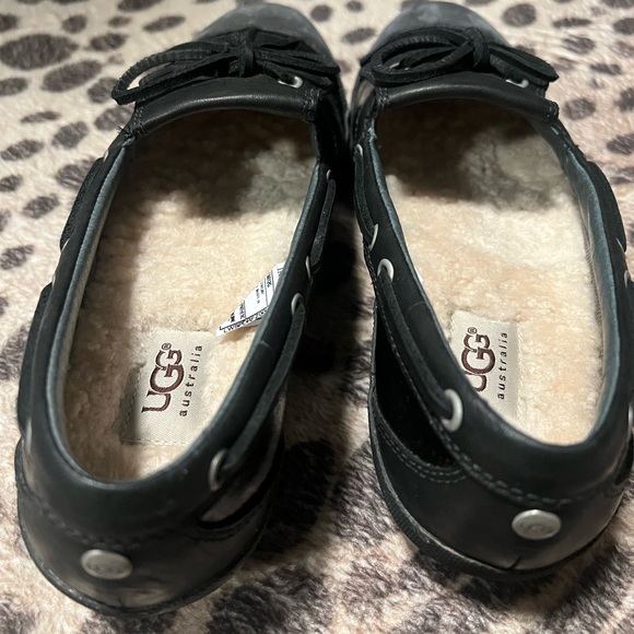UGG Black Patent Leather Boat Shoe Loafers Waterproof - Picture 6 of 9